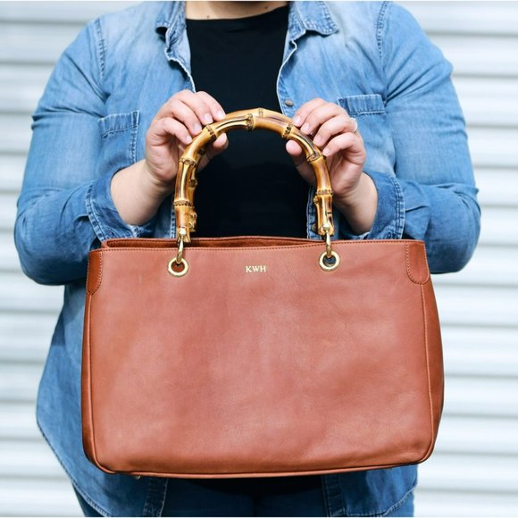 Mark and Graham Bamboo Elisabetta Tote Hazelnut Made in Italy - Picture 2 of 11